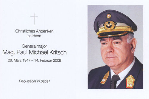 Sterbezettel Generalmajor Kritsch